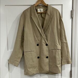 Everlane Beige Linen Double Breasted Blazer Size 14